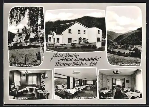 AK Riedener Mühlen, Hotel - Pension Haus Sonnenschein, Bes. Josef Schlösser, Aussen- u. Innenansicht