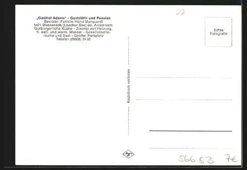 AK Wassenach / Laacher See, Gasthof Adams