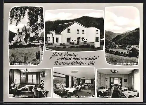 AK Riedener Mühlen, Hotel - Pension Haus Sonnenschein, Bes. Josef Schlösser, Aussen- u. Innenansicht