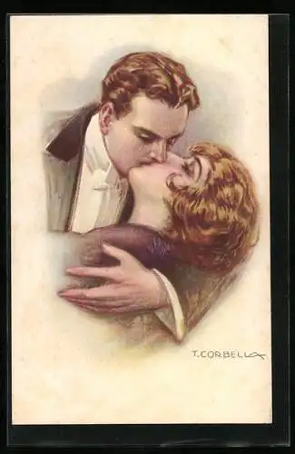 Künstler-AK Tito Corbella: Liebespaar küsst sich