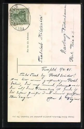 Künstler-AK Carl Moos: Dame auf einem Schlitten fährt an einem gestürzten Mann vorbei