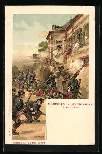 Künstler-AK Michaelis: Erstürmung des Geissbergschlösschen 1870