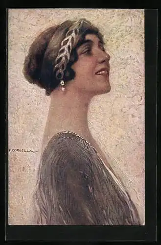 Künstler-AK Tito Corbella: Schöne Frau mit goldenem Haarreif