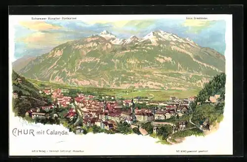 Künstler-Lithographie C. Steinmann Nr. 2143: Chur, Ortsansicht mit Calanda