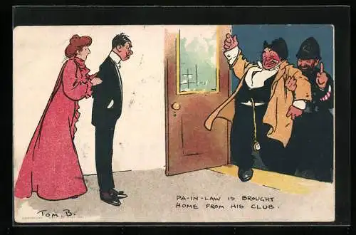 Künstler-AK Tom Browne: Polizist bringt betrunkenen Onkel zu wütendem Paar nach Hause