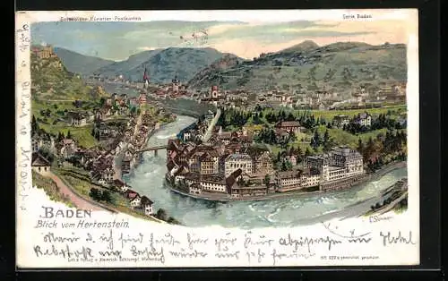 Künstler-AK C. Steinmann Nr. 2224: Baden, Blick vom Hertenstein auf den Ort