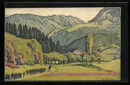 Künstler-AK Ernst E. Schlatter: Vallée du Jura près de Fontanais