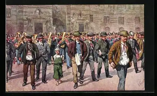 Künstler-AK Karl Feiertag: Wien, Leute bei der Burgmusik
