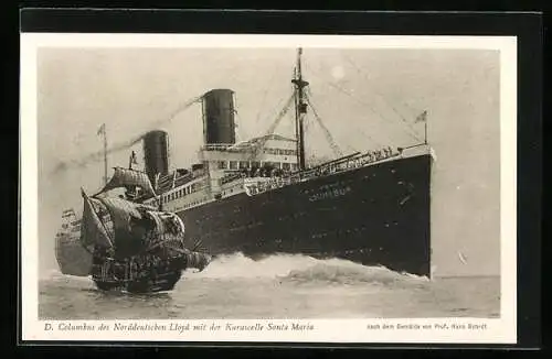 AK Passagierschiff Columbus des Nordd. Lloyds mit Columbus-Caravelle