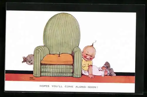 Künstler-AK Mabel Lucie Attwell: Kleinkind hat Sessel mit Nagel versehen