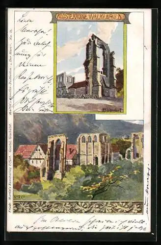 Künstler-AK H. Bahndorf: Walkenried, Klosterruine mit Ortsansicht