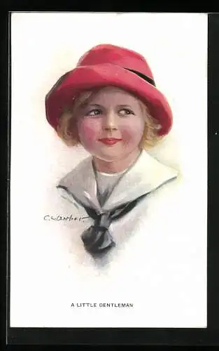 Künstler-AK Court Barber: A little Gentleman, Kleiner Junge mit rotem Hut