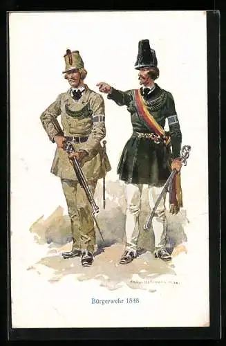 Künstler-AK Anton Hoffmann - München: Zwei Soldaten der Bürgerwehr 1848