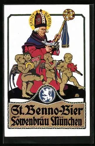 Künstler-AK Otto Obermeier: München, St. Benno-Bier, Löwenbräu, Brauerei-Werbung