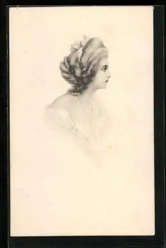 Künstler-AK Schilbach: Damenportrait mit Haarschleife im Profil