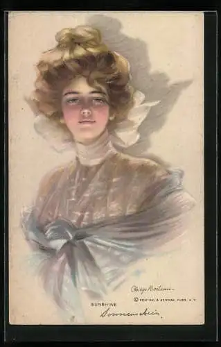 Künstler-AK Philip Boileau: Portrait Frau mit weisser Schleife um den Hals