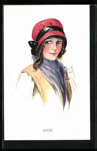 Künstler-AK Court Barber: junge Frau mit schönem Hut