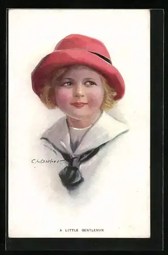 Künstler-AK Court Barber: A little Gentleman, Kleiner Junge mit rotem Hut