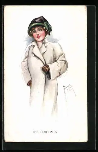 Künstler-AK Court Barber: The Temptress, Junge Frau im Mantel