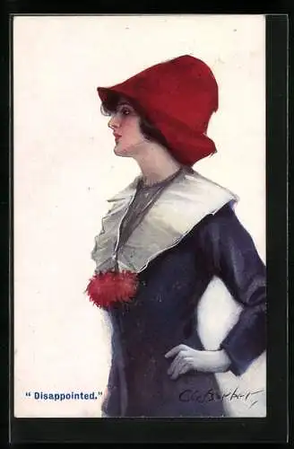 Künstler-AK Court Barber: Disappointed, junge Dame mit rotem Hut