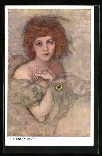 Künstler-AK Teodor Axentowicz: Wisla, die Weichsel, Portrait eines rothaarigen Mädchens