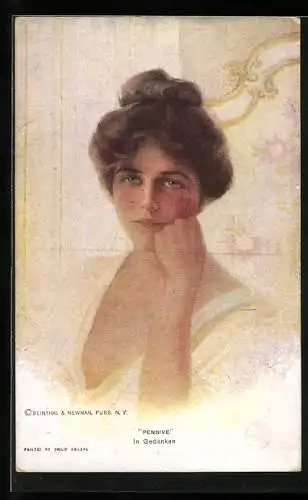 Künstler-AK Philip Boileau: Frau in Gedanken