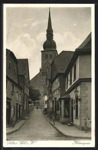 AK Werl i. W., Krämergasse mit Kirche
