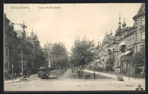 AK Braunschweig, Strassenbahn in der Kaiser Wilhelm-Strasse