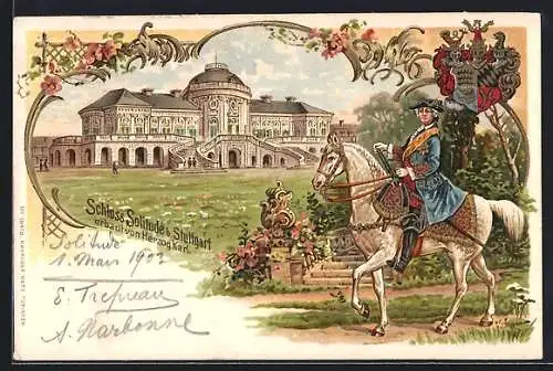 Passepartout-Lithographie Stuttgart, Schloss Solitude, erbaut von Herzog Karl
