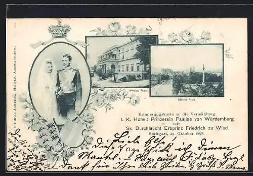 AK Stuttgart, Vermählung I. K. Hoheit Prinzessin Pauline von Württemberg mit Sr. Durchl. Erbprinz Friedrich zu Wied 1908