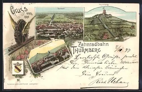 Lithographie Durlach, Zahnradbahn Thurmberg