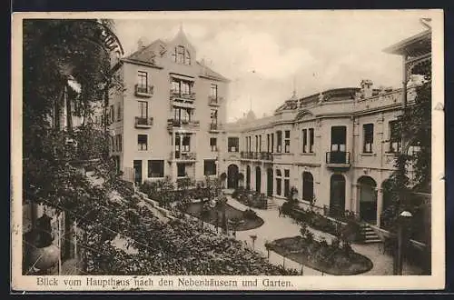 AK Baden-Baden, Peter`s Hotel zum Hirsch und Thermalbäder, Blick vom Haupthaus