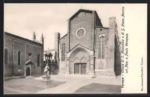 AK Verona, Chiese di S. Anastasia e di S. Pietro Martire col Mon. a Paolo Veronese