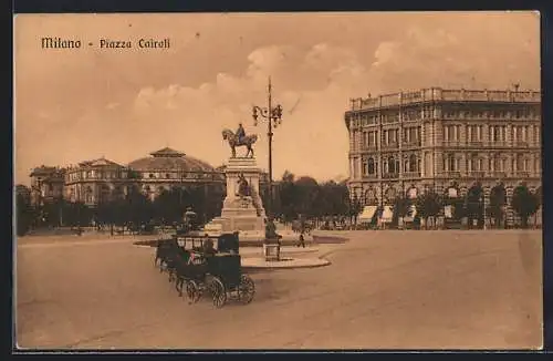 AK Milano, Foro Bonaparte col Monumento a Garibaldi, Strassenbahn