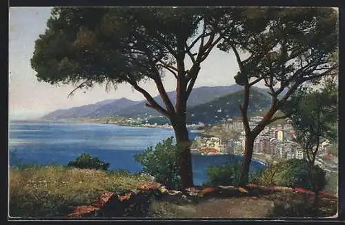 AK Camogli /Riviera di Levante, Blick über Ort und Meer