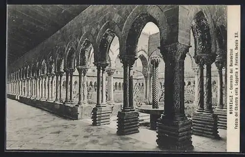 AK Monreale, Convento dei Benedettini, veduta del Chistro colla Loggetta e Fontana