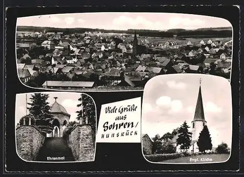 AK Sohren /Hunsrück, Ehrenmal und Evgl. Kirche