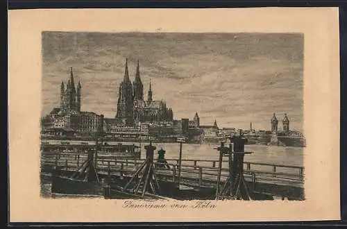 Künstler-AK Köln, Panorama mit Dom