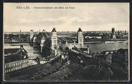 AK Köln, Hohenzollernbrücke mit Blick auf Deutz