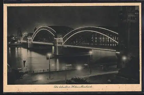 AK Köln a. Rh., beleuchtete Hohenzollernbrücke