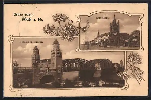 AK Köln, Stapelhaus und Hohenzollernbrücke