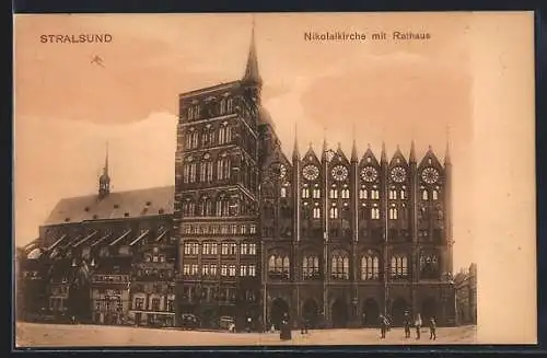 AK Stralsund, Nikolaikirche mit Rathaus