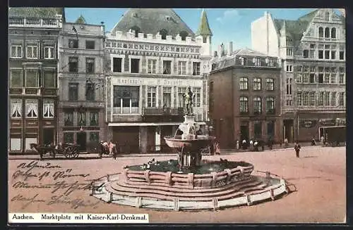 AK Aachen, Marktplatz mit Kaiser-Karl-Denkmal
