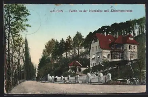 AK Aachen, Partie an der Nizzaallee und Kütscherstrasse