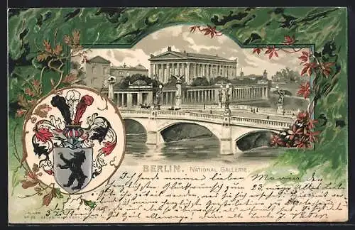 Passepartout-Lithographie Berlin, National Gallerie, Wappen