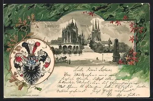 Passepartout-Lithographie Erfurt, Dom & St. Severikirche, Wappen