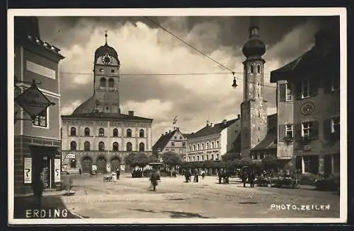 AK Erding, Cafe Rathaus, Rathaus, Verlagshaus des Erdinger Anzeiger