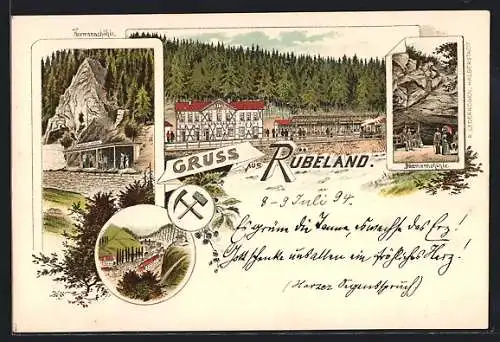 Lithographie Rübeland, Baumannshöhle, Eingang zur Hermannshöhle