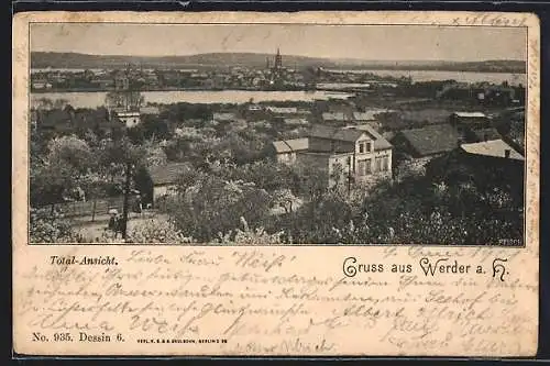 AK Werder a. H., Totalansicht aus der Vogelschau