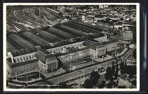 AK Leipzig, Fliegeraufnahme vom Hauptbahnhof